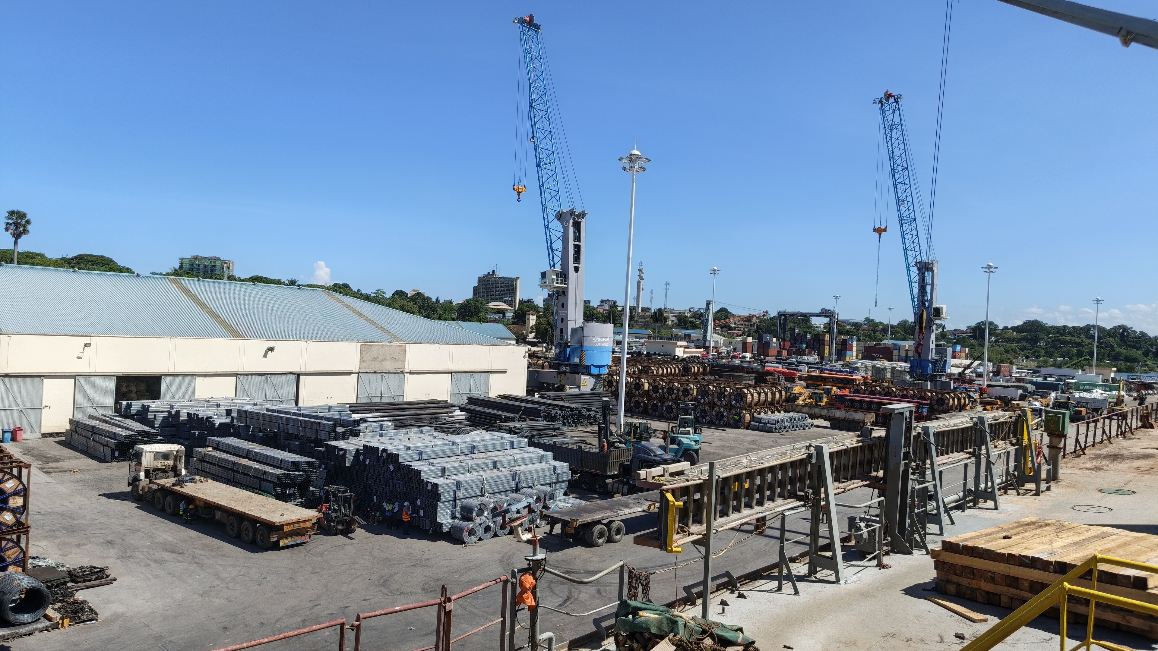 Port cargo yard with cranes
